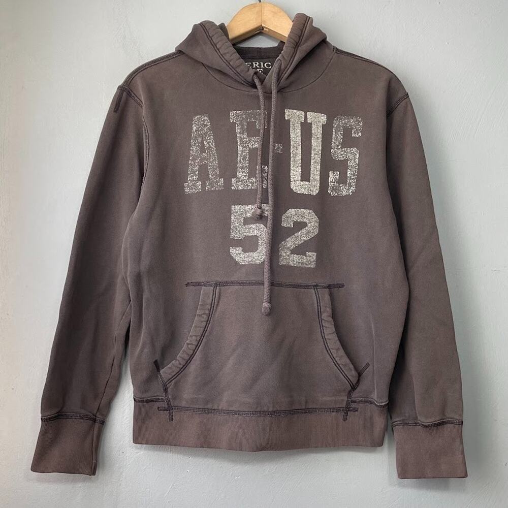 American Eagle Y2K Size Small Dark Brown Hooded Sweatshirt 2000s Grunge Hoodie